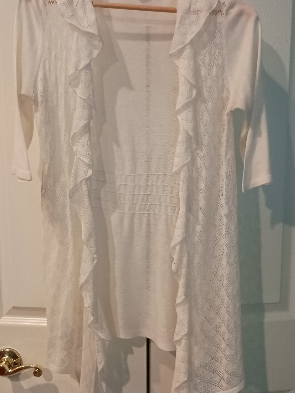 Lightweight White Ruffled Open-Front Women's Cardigan